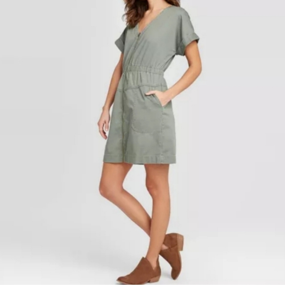 Universal Thread Green Zip Up Denim Dress
